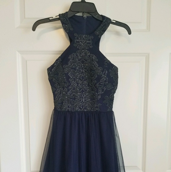 navy blue halter top homecoming dress Royal Blue Beaded Halter Homecoming Dresses Backless Short Prom Dress apd1621